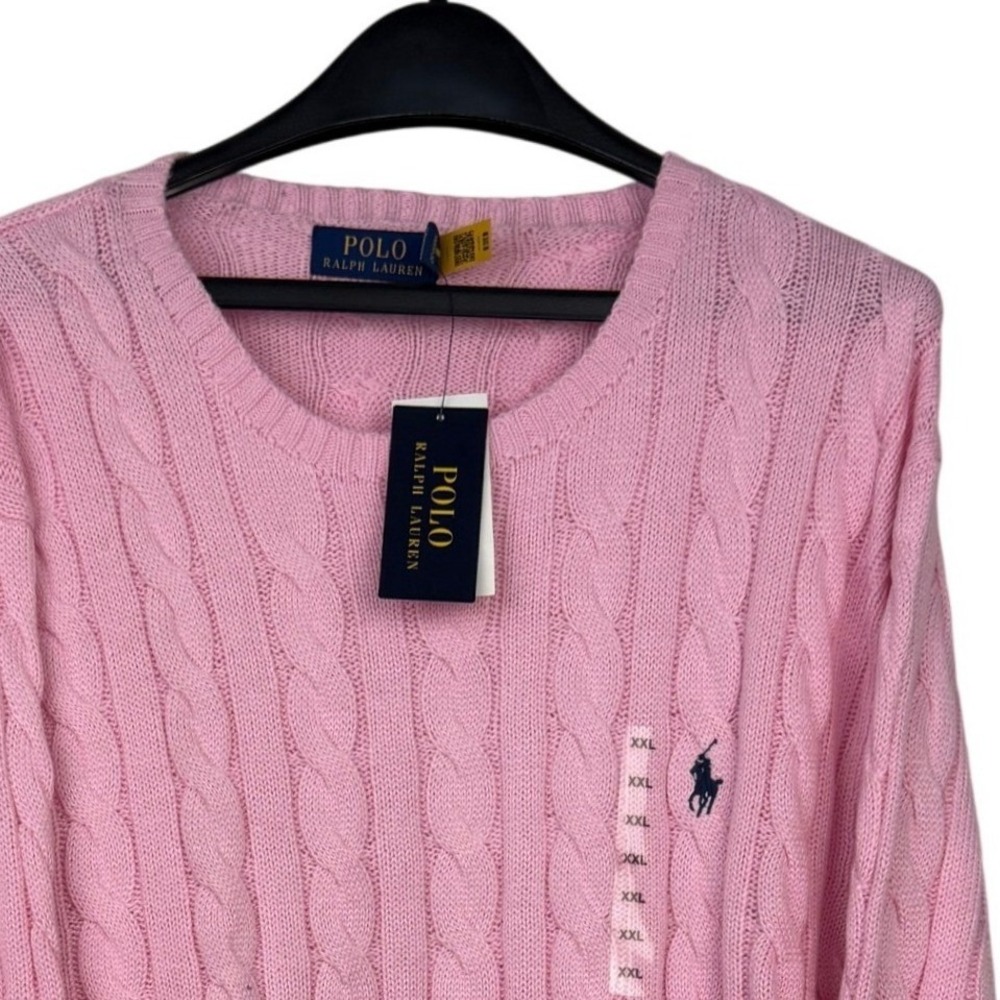 NEW Polo Ralph Lauren CABLE KNIT Sweater Mens XXL Cotton Crew Neck Pony Pink